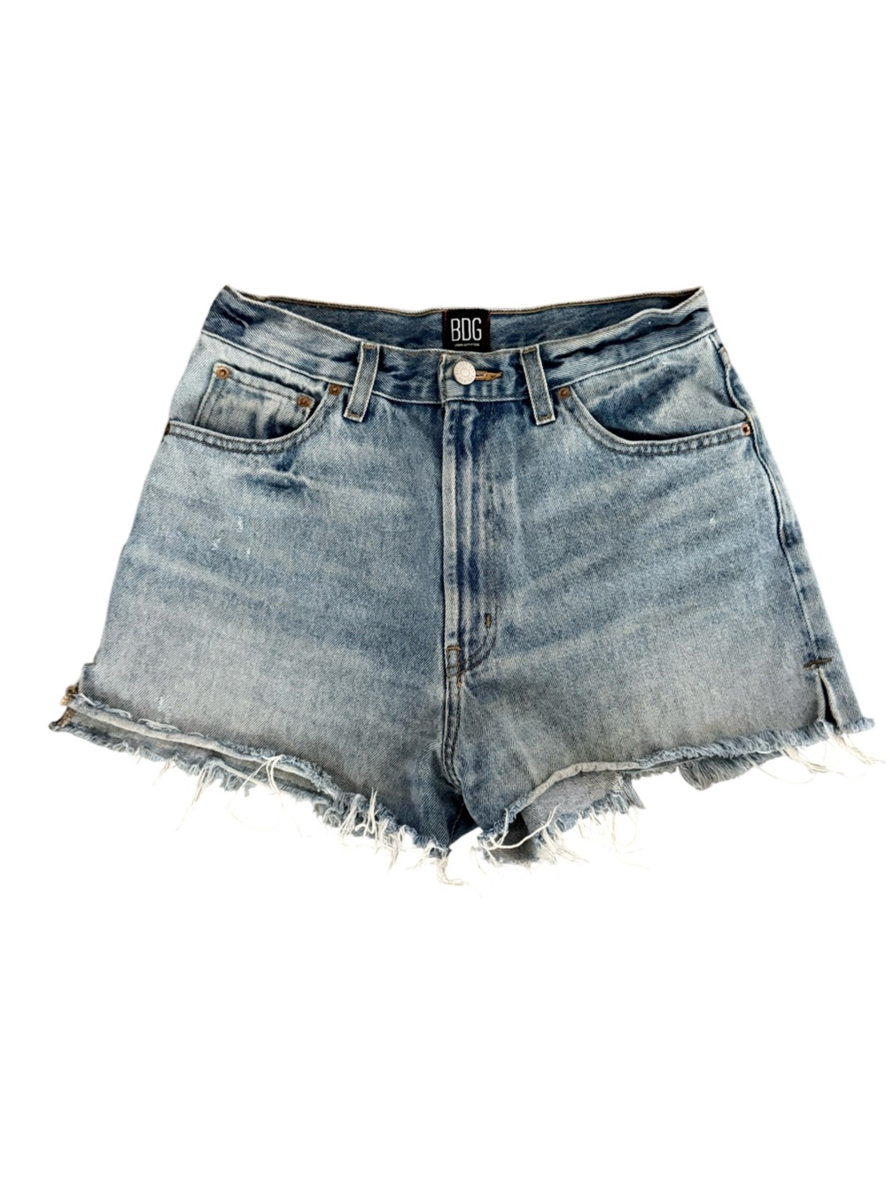 BDG Washed Light Blue High-Rise Girlfriend Frayed Hem Denim Shorts Size 29